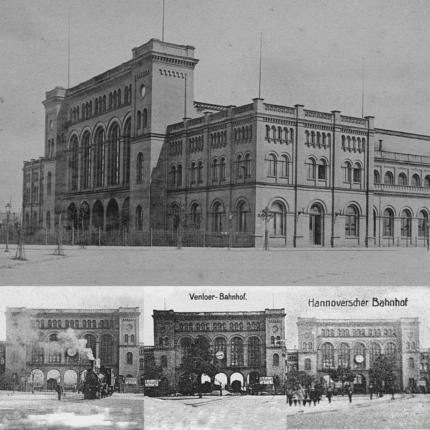 Der Hannoversche Bahnhof in Hamburg kurz nach der Eröffnung und zwischen 1904 und 1906 (unten)