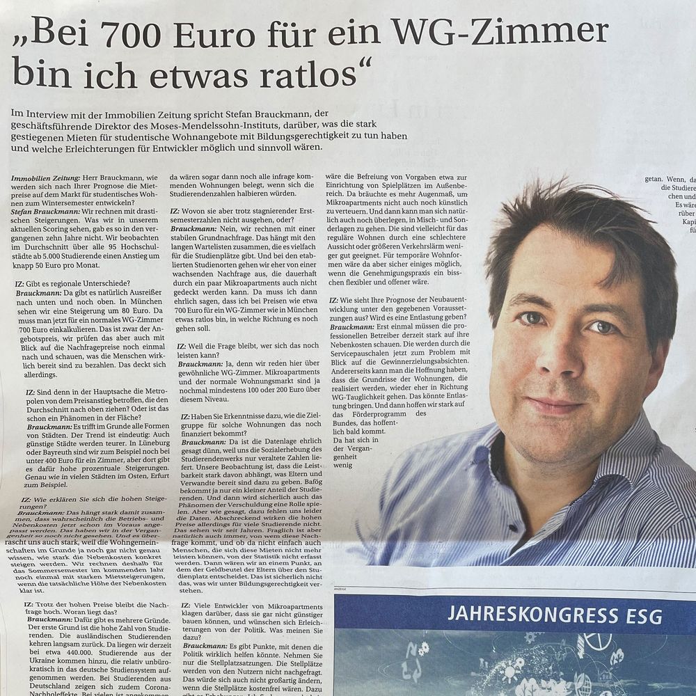 Zeitungsartikel in der IZ über Stefan Brauckmann